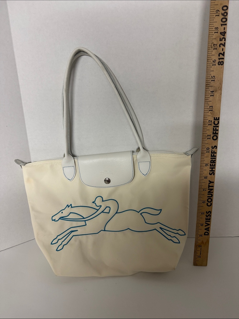 Longchamp RARE Blue Horse cream tote - Picture 13 of 14